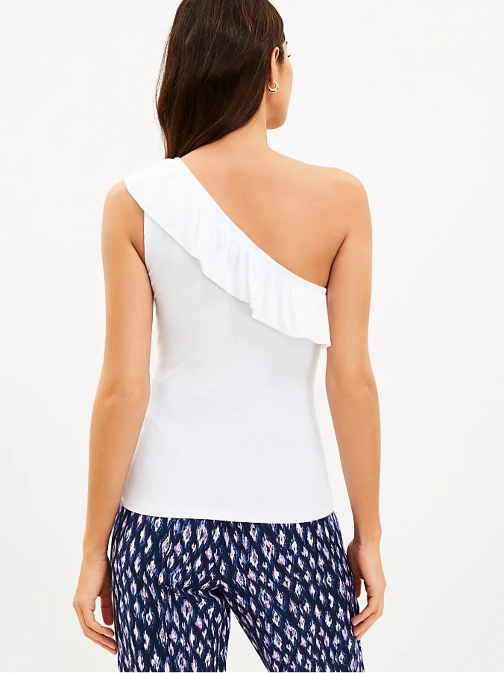 NWT! LOFT - Ruffle Ribbed One Shoulder Tank Top - White - Size Large - Picture 2 of 2